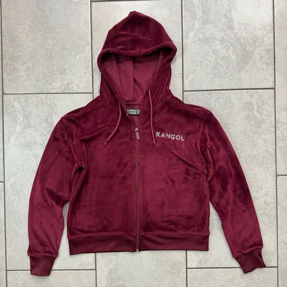 Kangol Tops - Kangol Women Velour Crystal Full Zip Hoody Size M Maroon